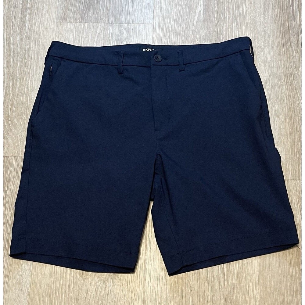 Express Slim Fit Chino Shorts Men's 34 Navy Blue 8" Inseam Stretch